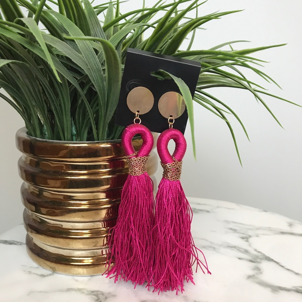 ‼️ Fushia Pink Tassel Earrings Boho Chic Style